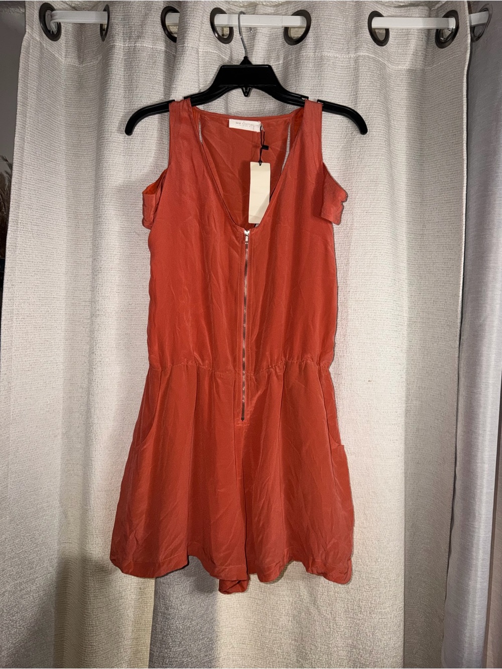 MM Couture Rust Red Zip-Front Sleeveless Romper